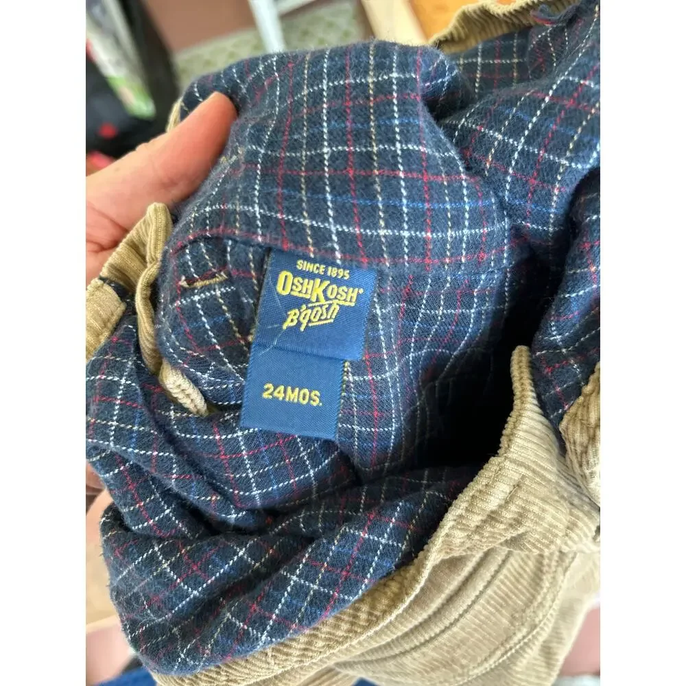 Vtg Corduroy Oshkosh B'Gosh 24 mos Overalls w/Plaid Lining
